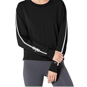 alo Yoga Propel Logo side stripe crewneck pullover black XS EUC